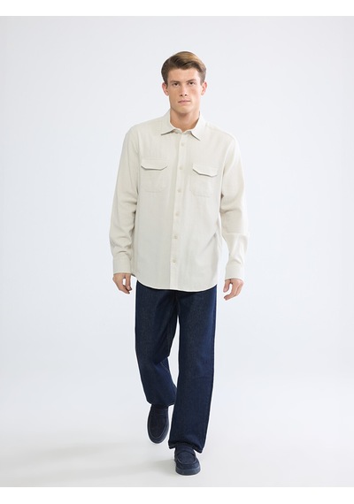 Lcwaıkıkı Classic Bej Regular Fit Keten Karışım Erkek Gömlek