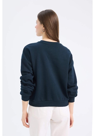 Defacto Regular Fit Bisiklet Yaka Kalın Basic Düz Sweatshirt D6645ax25sp Lacivert