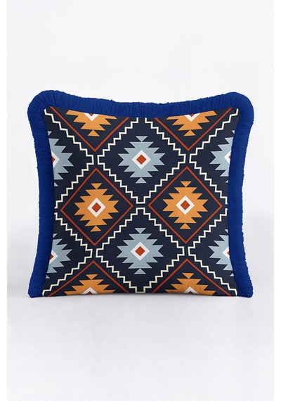 Etnik Kilim Saçaklı Yastık Kılıfı - Geometrik Navajo Retro Turuncu Lacivert Püsküllü Kırlent Kılıfı Serin Lagün Saten Etnik Kilim Saçaklı Yastık Kılıfı - Geometrik Navajo Retro Turuncu Lacivert Püsküllü Kırlent Kılıfı Serin Lagün Saten