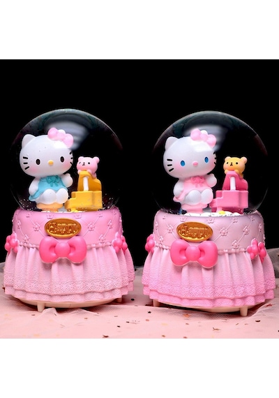 Hello Kitty Happy Temalı Orta Boy Işıklı Müzikli Kar Küresi