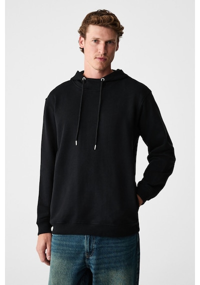 Grimelange Alessıo Erkek %100 Pamuk Kapüşonlu Kordon Detaylı Oversize Fit Siyah Sweatshirt siyah