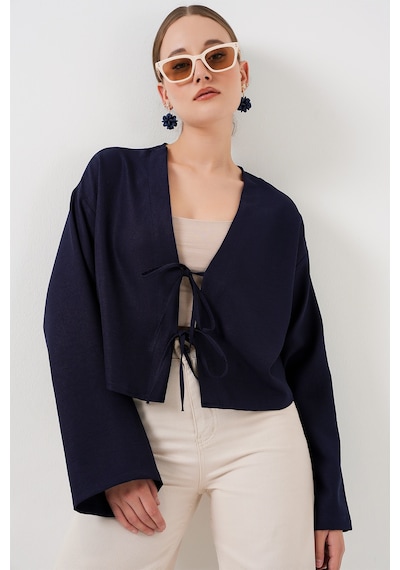 Bigdart Önü Bağlamalı Keten Kimono 960 - Lacivert