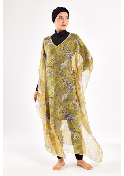 Adasea Uv Korumalı Mayo Üzerine Tek Pareo Kaftan 1705 Sarı Sarı