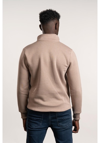 Fbı Fermuarlı Dik Yaka 3 İplik İçi Şardonlu Slimfit Sweatshirt Kahverengi