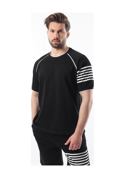 Madmext Siyah Baskılı Reglan Kol Erkek Şort T-shirt Takımı E7306