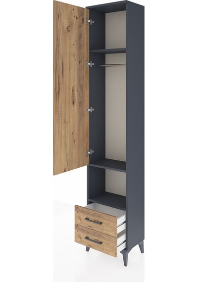 Arges Dolap 3 Raflı 2 Çekmeceli Tek Askılı 44x30x221 Antrasit-çam Antrasit