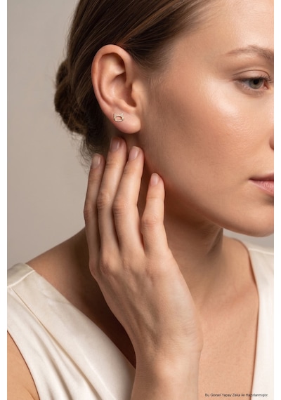 Sevimli Kedi 18 Ayar Sarı Altın Kaplama Gümüş Flat-lobe Piercing