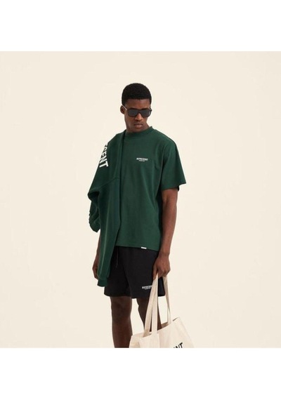 Flood Of Style Unisex Koyu Yeşil Premium Represent Baskılı Oversize Bisiklet Yaka Kısa Kollu T-shirt