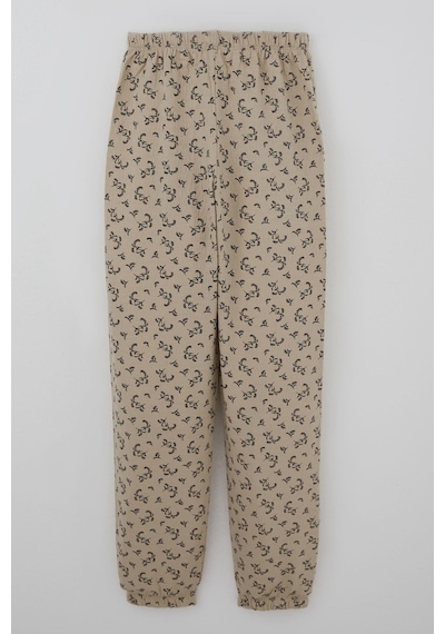 Breeze Kız Çocuk Pijama Takımı Çiçek Desenli Beli Paçası Lastikli 9-12 Yaş, Bej