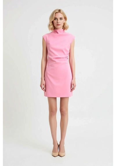 Benerly Kadın Kolsuz Dik Yaka Bodycon Mini Elbise Esnek Dokuma Astarsız K Pembe