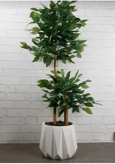 Rüzgar Yapay Çiçekçilik 110 Cm 2 Gövdeli Bambu Ağacı Saksı Modeli Degisebilir Yeşil