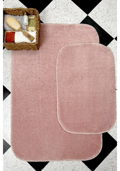Buççin Online Mağaza Pembe Banyo Paspas Takımı 2'li Yumuşak Pelüş Tüylü Kaymaz Tabanlı 60x100 / 40x60 Polyester İnce Çok Renkli