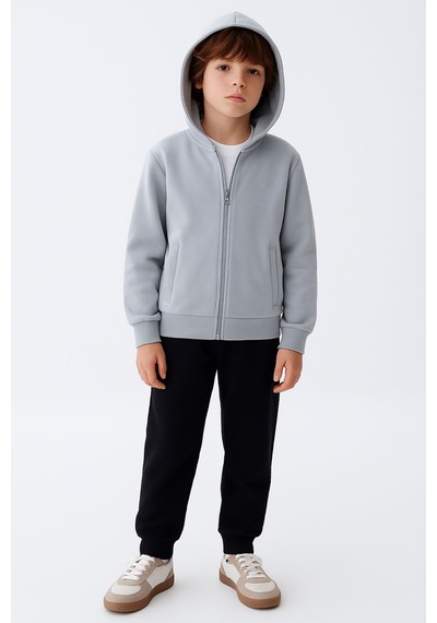 Beniizle Kapüşonlu Fermuarlı Çift Cepli Unisex Eşofman Takımı Gri