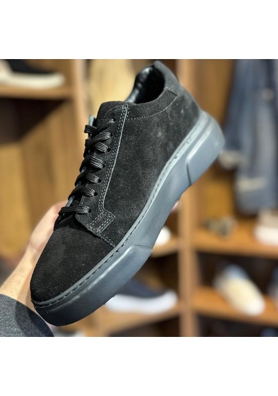 Alza %100 Hakiki Deri Erkek Sneaker Günlük Rahat Ve Şık Ayakkabı - Siyah Süet