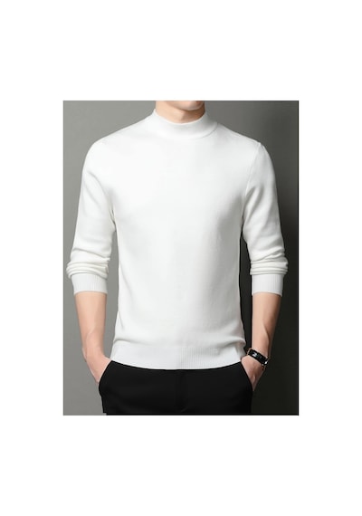 Slim Fit Yarım Balıkçı Yaka Triko Kazak Beyaz