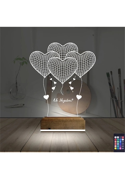Luvivia Kalp Sevgiliye Hediye Kişiye Özel 3d Lamba - Masa Gece Lambası V7
