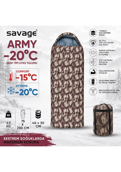 Kamp Uyku Tulumu - Army - Dijital Kamuflaj - Extreme -20c - Savage Ys-511 Diğer