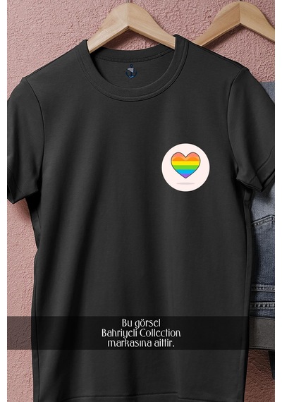 Bahriyeli Collection Oversize Lgbt Colors İn Heart Cep Tasarımlı Unisex T-shirt SIYAH