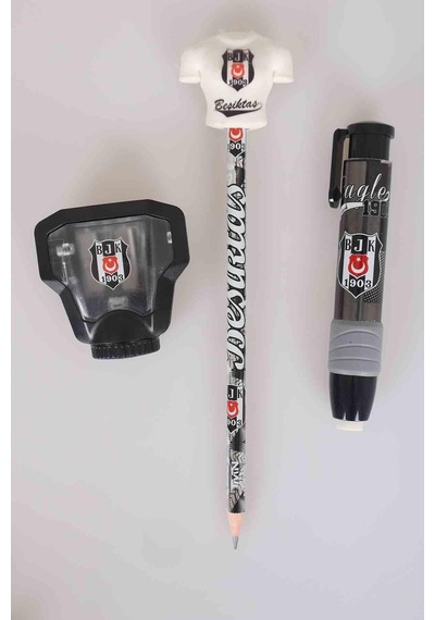 Lisanslı Beşiktaş Lisanslı Otomatik Kalemtraş,roket Silgi Ve Forma Silgi Tepeli Kurşun Kalem Seti Altın