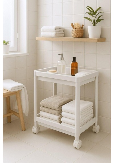 Sas Haus Flex Elite Pro 2 Katlı Beyaz Tekerlekli Çok Amaçlı Banyo & Mutfak Düzenleyici Raf - Evye Altı Raf Beyaz 4 Diğer