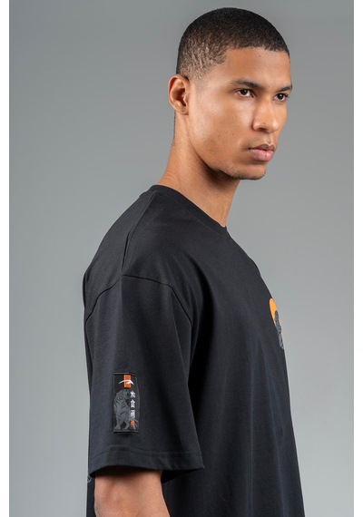 Maraton Sportswear Oversize Erkek Bisiklet Yaka Kısa Kol Basic Siyah T-shirt 23243-siyah