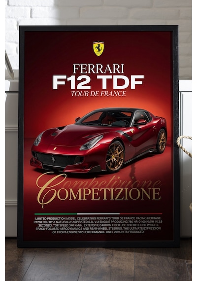 Ferrari F12 Tdf Siyah Ahşap Çerçeveli Poster, Dekoratif Araba Duvar Tablosu