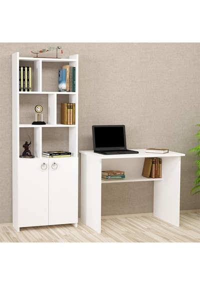 Kalenderdekor1 Kalender Dekor Ellen Mayra 90 Cm Çalışma Masası Takımı Beyaz