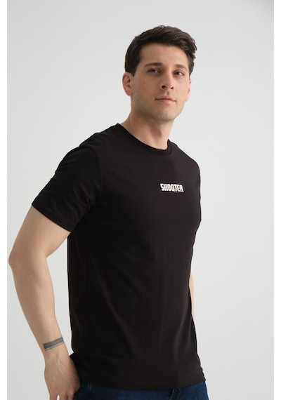 Shooter Sportwear Shooter Erkek T-shirt Minimal Baskılı Pamuklu Kumaş Standart Kalıp Siyah