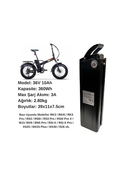 Rks Elektrikli Bisiklet Bataryası 36v 10ah Siyah