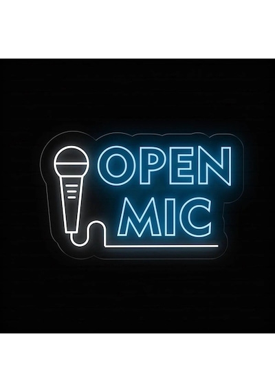 Open Mıc Yazılı Ve Şekilli Neon Tabela Turkuaz