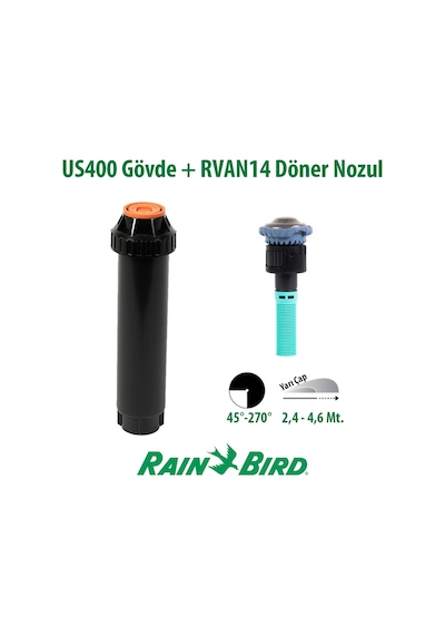 Rain Bird Rvan14 Döner Nozul Açı Ayarlı 2,4 - 4,6 Mt. Ve Us400 Boş Gövde Seti