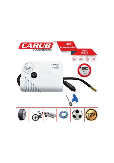 Carub Çakmaklık Girişli Hava Kompresörü 12v 150psi Bisiklet/ Motor/ Oto Lastik Şişirici Pompa Siyah