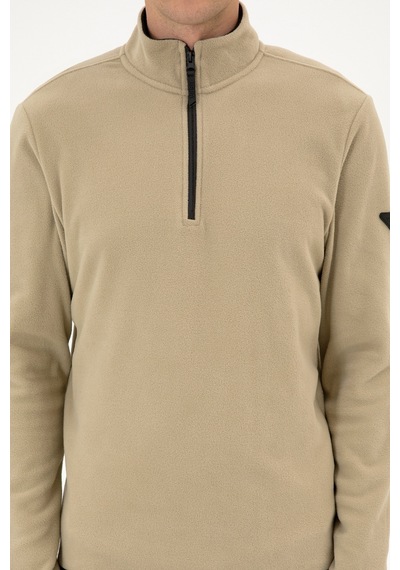U.S. Polo Assn. Erkek Regular Fit Açık Haki Polar Yarım Fermuarlı Basic Sweatshirt 50313777-VR183