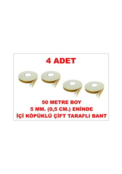 Çift Taraflı İçi Köpüklü Sarı Bant 50 M. Uzunlukta 5 Mm-0,5 Cm Ebatında 4 Adet