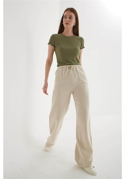 Fashion Friends Geniş Paça Kadın Keten Pantolon 25y0249k1 Ekru