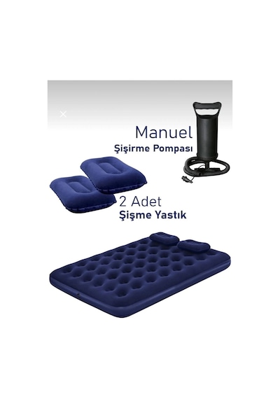 Çift Kişilik Şişme Yatak Dahili Pompalı 203x152x22 Cm 2 Yastıklı Çok Renkli