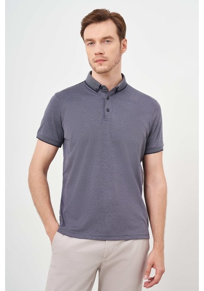 Morven Erkek Füme Trend Merserize Düz Düğmeli Yaka Dynamic Fit T-shirt 24ys018011050 Füme