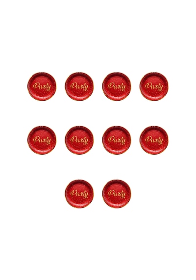 Roll-up Parti Doğum Günü Işıltılı Kırmızı Party Yazılı Karton Tabak - 22 Cm. - 8 Adetlik 10 Paket Kırmızı
