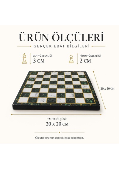 Lüks Metal Satranç Takımı Krom Figürlü 20 X 20 Cm Yeşil Mermer Desenli Dekoratif Özel Hediye Seti