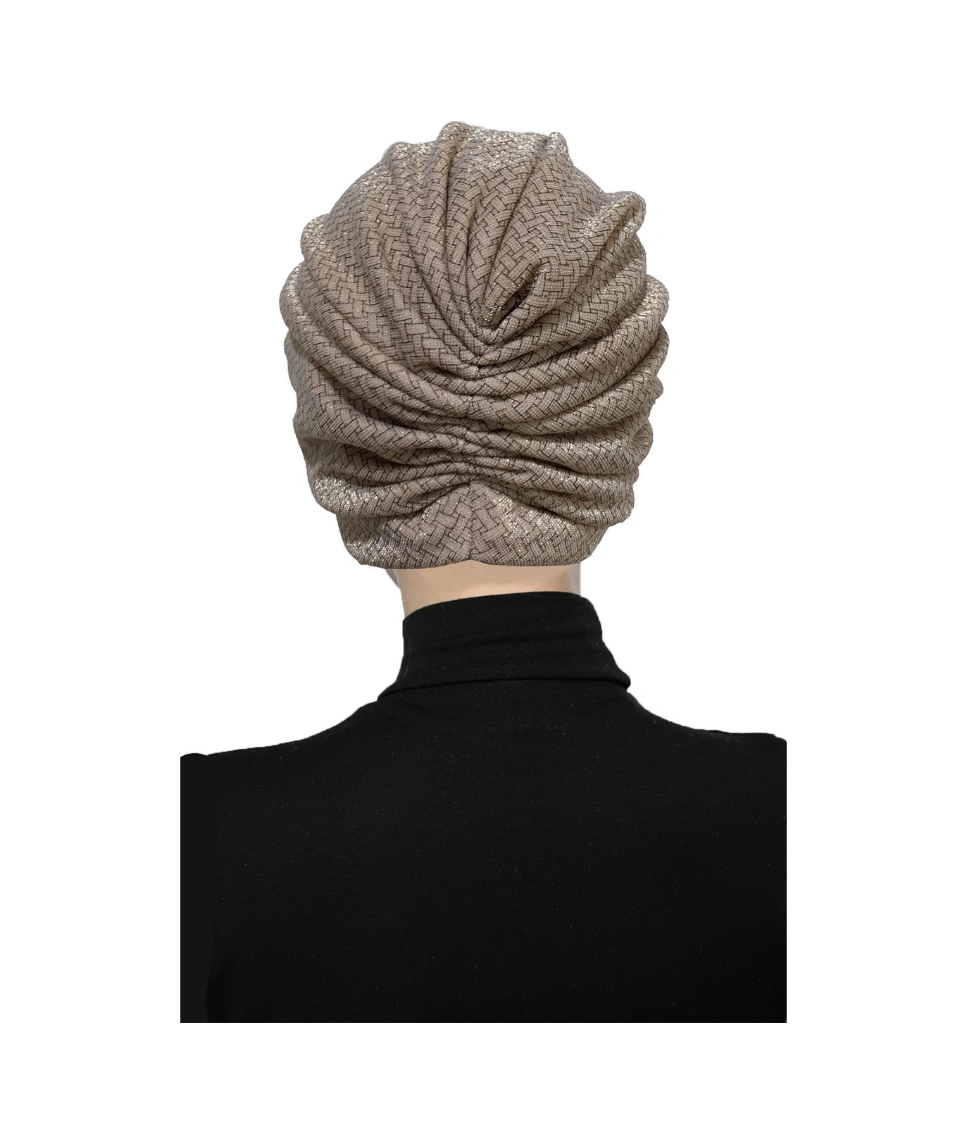 Elysianfidan Çapraz Desenli Varaklı Astarlı Bej Hazır Türban Tesettür Bone Bej