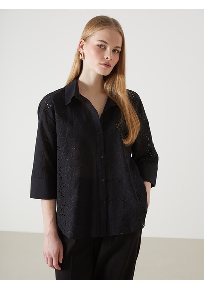 Lcw Vision Siyah Ajurlu Oversize Kadın Gömlek