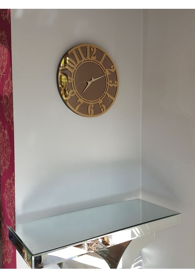 Ayna Denizi Golden Latin Bronze Model Altın Bronz Renk 50 CM Dekoratif Aynalı Duvar Saati Altın
