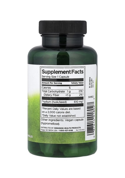 Swanson Vitamins, Psyllium Husks, 610 Mg, 100 Vegan Capsules