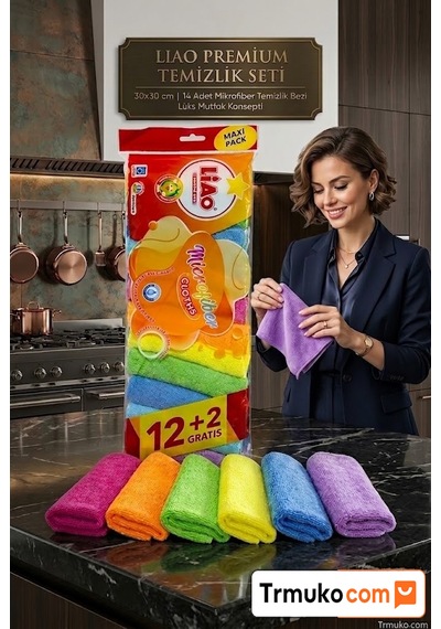 14 Adet 12+2 Çok Amaçlı Mikrofiber Temizlik Bezi - 30x30 Cm Renkli Ekonomik Maxi Paket Çok Renkli
