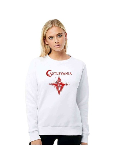 Castlevania Dracula Beckons Baskılı Beyaz Kadın Sweatshirt