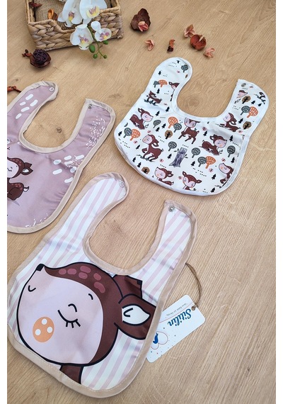 Sitilin Çift Katlı Çıtçıtlı Bebek Mama Ve Salya Önlük 3 Adet Stl6427 Çok Renkli