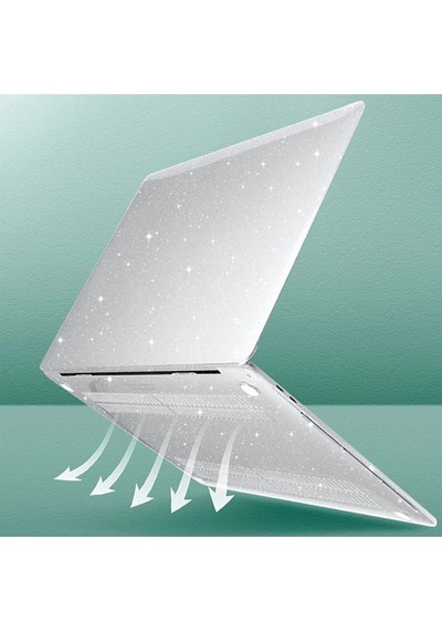 Apple Uyumlu MacBook Air M3 13.6 Inç 2024 M3 Çip A3113 Siyah Şeffaf Kılıf Koruyucu Sert Kapak Parlak Simli