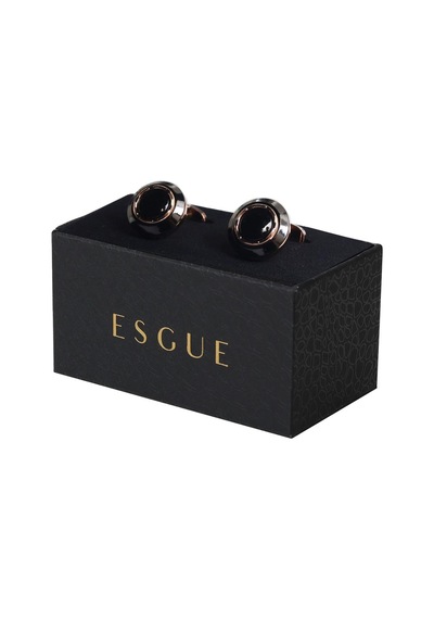 Esgue Gold Rose Siyah Renk Yuvarlak Form Desenli Kol Düğmesi Gümüş