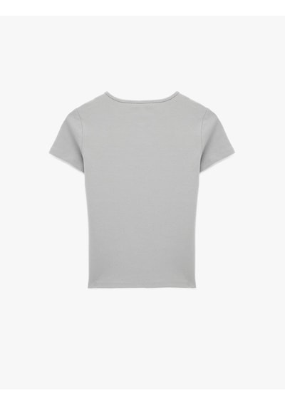 Koton Slim Fit Kısa Kollu Bisiklet Yaka Baskılı Tişört Gri 6sal10608ık