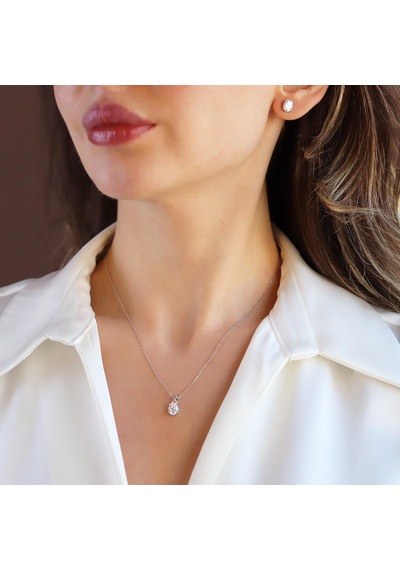 Elips Mini Mozanit Taşlı Gümüş Set Gümüş